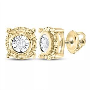 Diamond Mens Stud Earrings 925 Sterling Silver Yellow tone Screw Back